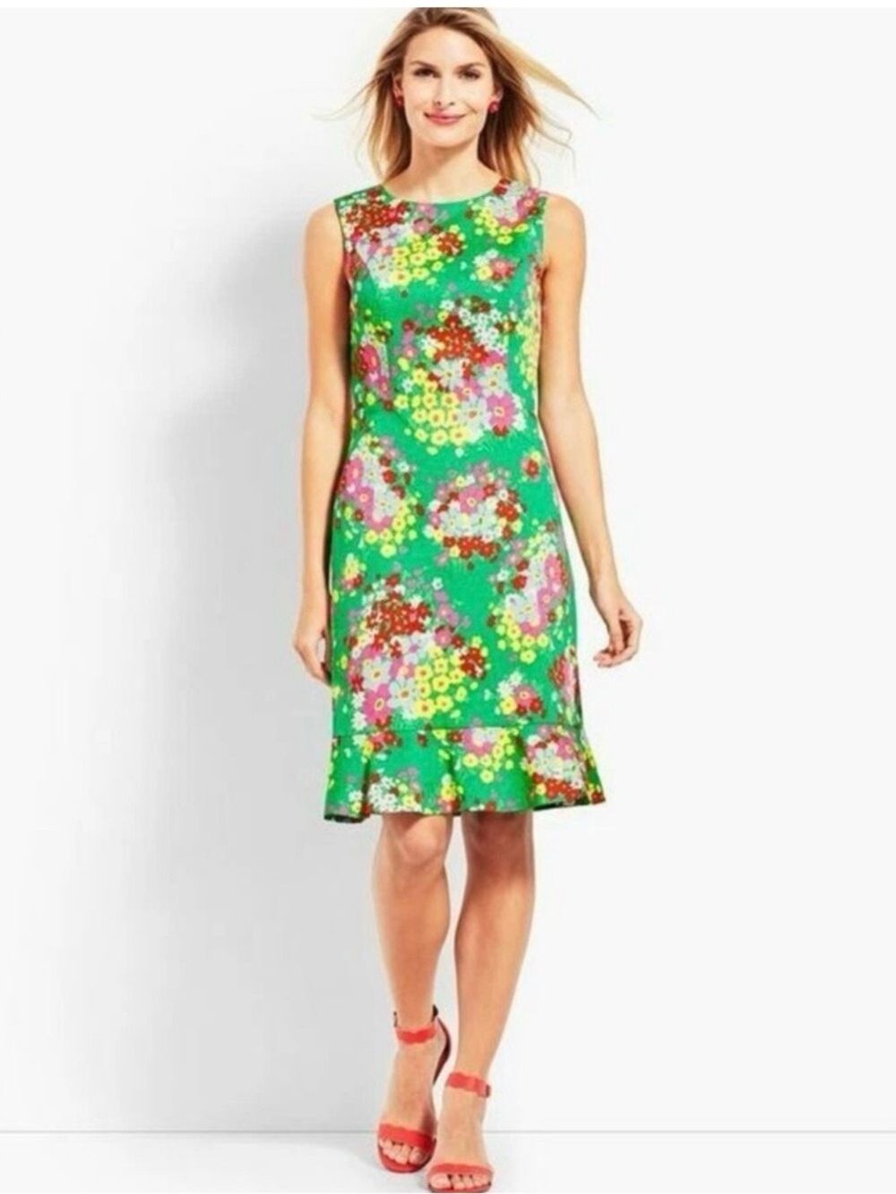 Talbots Tropical Floral Green Shift Dress Lined Women’s 18W